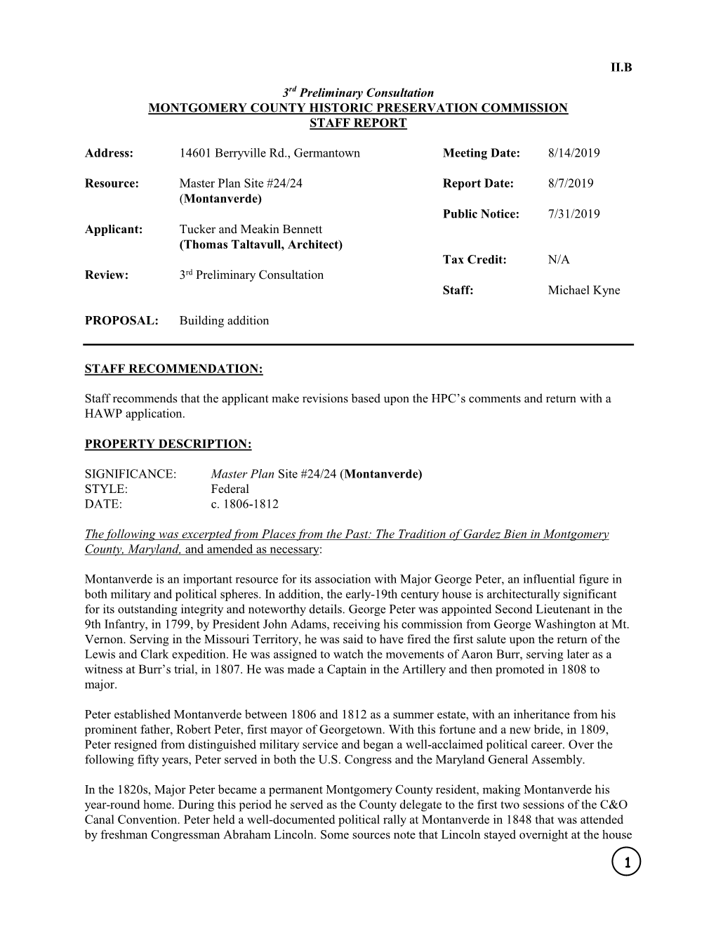 II.B 3Rd Preliminary Consultation MONTGOMERY COUNTY HISTORIC PRESERVATION COMMISSION STAFF REPORT