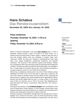 Hans Schabus Das Rendezvousproblem November 20, 2004 Thru January 16, 2005