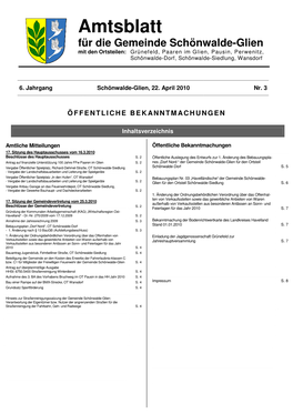 Amtsblatt Für Die Gemeinde Schönwalde-Glien Jahrgang 6 Nr