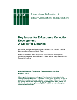 Key Issues for E-Resource Collection Development: a Guide for Libraries