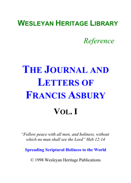 The Journal and Letters of Francis Asbury, Vol. I