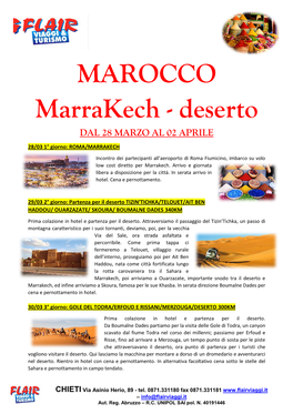 MAROCCO Marrakech - Deserto DAL 28 MARZO AL 02 APRILE