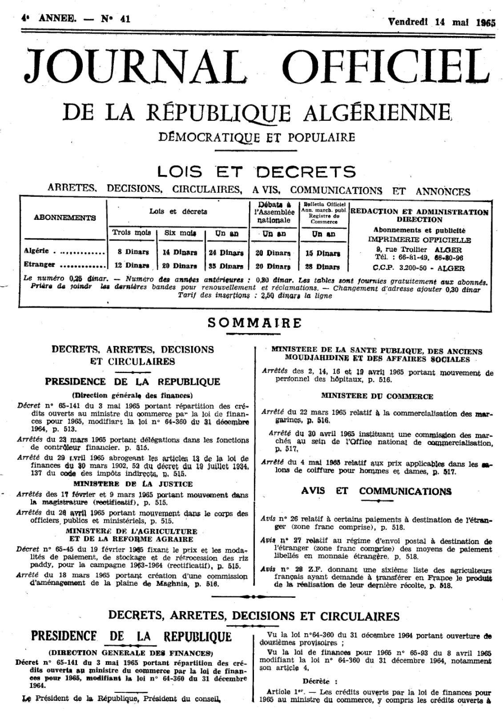 De La Republique Algerienne Democratique Et Populaire