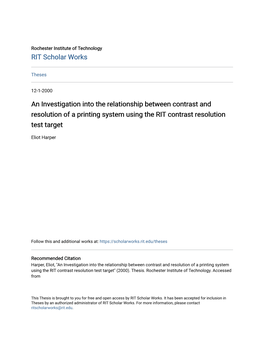 An Investigation Into the Relationship Between Contrast and Resolution of a Printing System Using the RIT Contrast Resolution Test Target