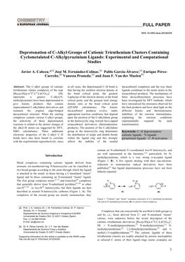 Deprotonation of C-Alkyl Groups of Cationic Triruthenium Clusters Containing Cyclometalated C-Alkylpyrazinium Ligands: Experimental and Computational Studies