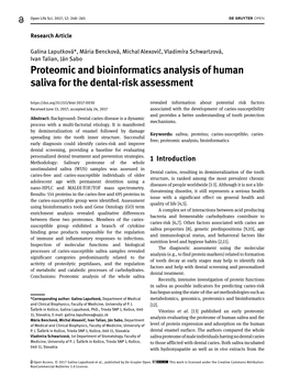 Proteomic and Bioinformatics Analysis of Human Saliva for the Dental-Risk