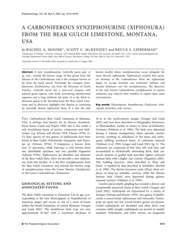 A CARBONIFEROUS SYNZIPHOSURINE (XIPHOSURA) from the BEAR GULCH LIMESTONE, MONTANA, USA by RACHEL A