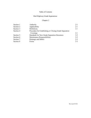Table of Contents Rail-Highway Grade Separations Chapter 2
