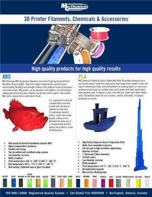 ABS PLA 3D Printer Filaments, Chemicals & Accessories