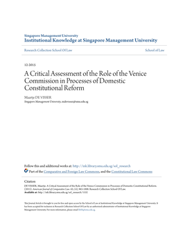 A Critical Assessment of the Role of the Venice Commission In