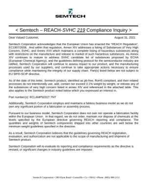 Semtech – REACH-SVHC 219 Compliance Inquiry >