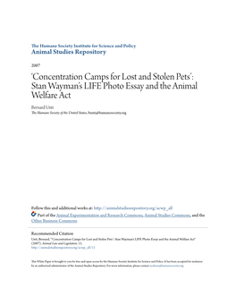 'Concentration Camps for Lost and Stolen Pets': Stan Wayman's LIFE