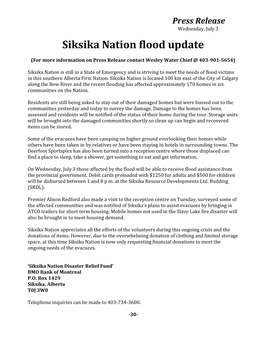 Siksika Nation Flood Update