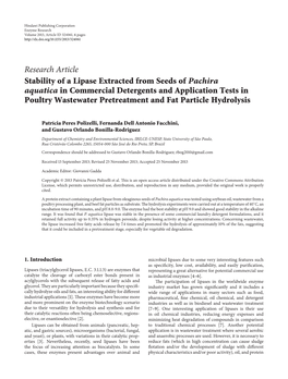 Stability of a Lipase Extracted from Seeds of Pachira Aquatica In