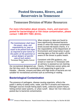 Bacteriological & Fishing Advisories in Tennessee (Rev. 08/24/2020)