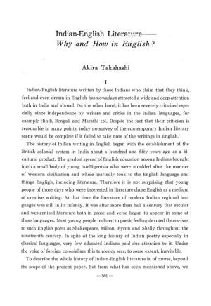 Indian-English Literature Why and How in English ?