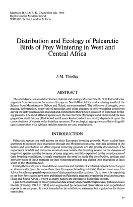 Distribution and Ecology of Palearctic Birds of Prey Wintering in West and Central Africa