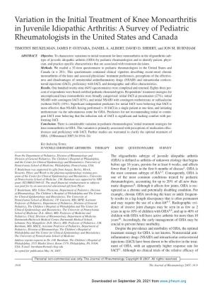 Variation in the Initial Treatment of Knee Monoarthritis in Juvenile Idiopathic Arthritis: a Survey of Pediatric Rheumatologists in the United States and Canada