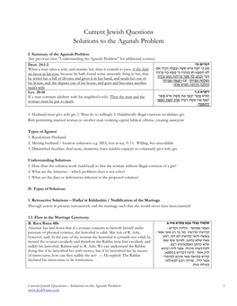 Current Jewish Questions Solutions to the Agunah Problem