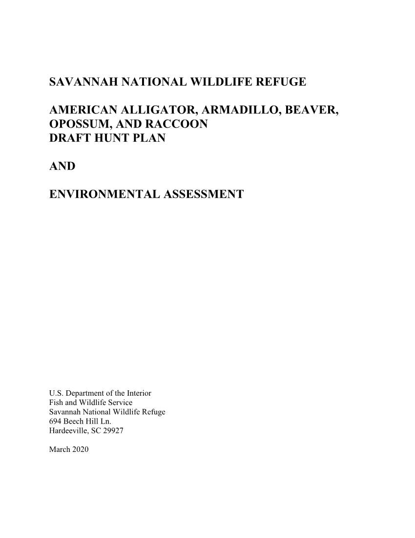DRAFT Savannah NWR Hunt Plan and Environmental Assessment
