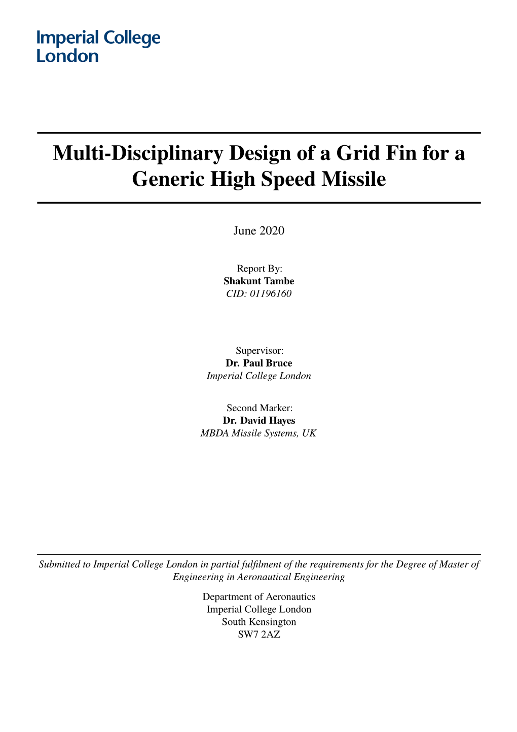 Multi-Disciplinary Design of a Grid Fin for a Generic High Speed Missile