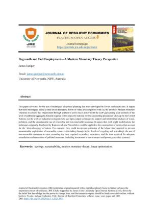 Journal of Resilient Economies Platinum Open Access