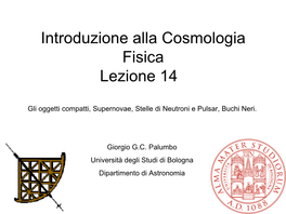 Introduzione Alla Cosmologia Fisica Lezione 14