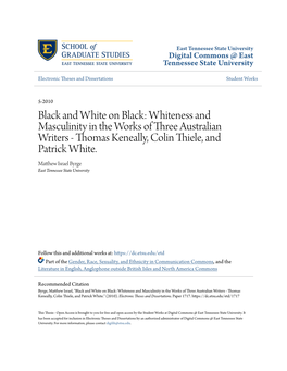 Whiteness and Masculinity in the Works of Three Australian Writers - Thomas Keneally, Colin Thiele, and Patrick White