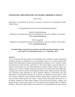 Estimating the Efficiency of Maize Farmers in Ghana
