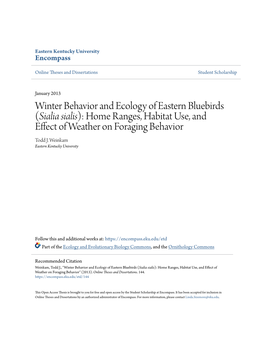 Winter Behavior and Ecology of Eastern Bluebirds (&lt;I