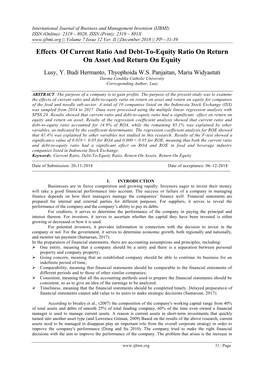 Effects of Current Ratio and Debt-To-Equity Ratio on Return on Asset and Return on Equity