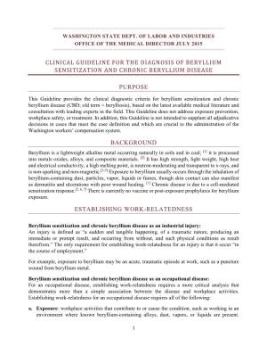 Clinical Guideline for the Diagnosis of Beryllium Sensitization and Chronic Beryllium Disease