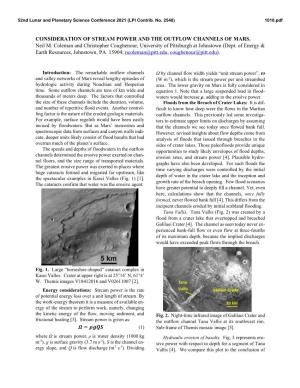 CONSIDERATION of STREAM POWER and the OUTFLOW CHANNELS of MARS. Neil M. Coleman and Christopher Coughenour, University of Pittsburgh at Johnstown (Dept