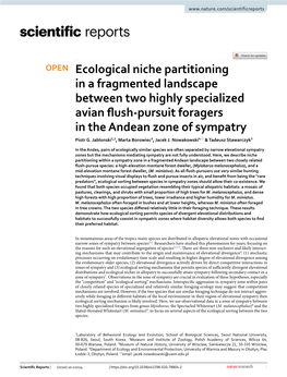 Ecological Niche Partitioning in a Fragmented Landscape Between Two Highly Specialized Avian Fush‑Pursuit Foragers in the Andean Zone of Sympatry Piotr G