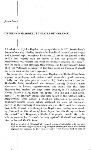 Dryden on Shadwell's Theatre of Violence