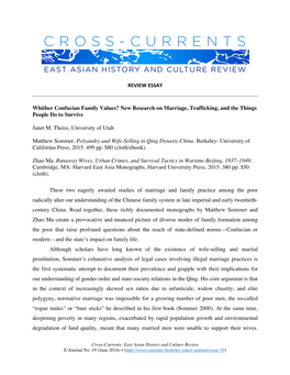 REVIEW ESSAY Whither Confucian Family Values? New Research On