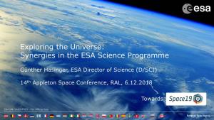 Exploring the Universe: Synergies in the ESA Science Programme