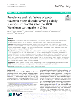 Prevalence and Risk Factors of Post-Traumatic Stress Disorder Among Elderly Survivors Six Months After the 2008 Wenchuan Earthqu