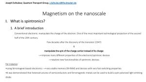 Magnetism on the Nanoscale I