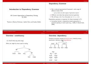 Introduction to Dependency Grammar Dependency Grammar Overview