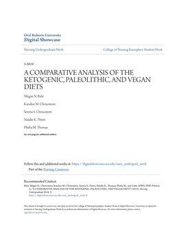 A COMPARATIVE ANALYSIS of the KETOGENIC, PALEOLITHIC, and VEGAN DIETS Megan N