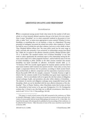 Aristotle on Love and Friendship