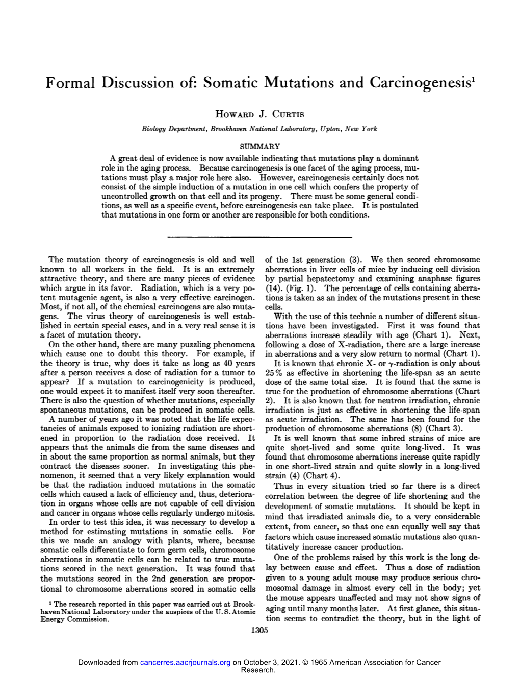 Formal Discussion Of: Somatic Mutations and Carcinogenesis'