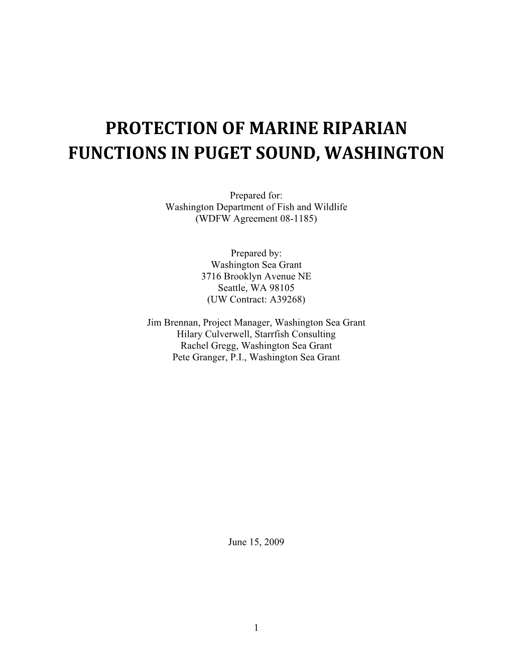 Protection of Marine Riparian Functions in Puget Sound, Washington