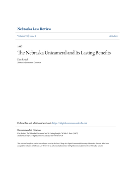 The Nebraska Unicameral and Its Lasting Benefits, 76 Neb