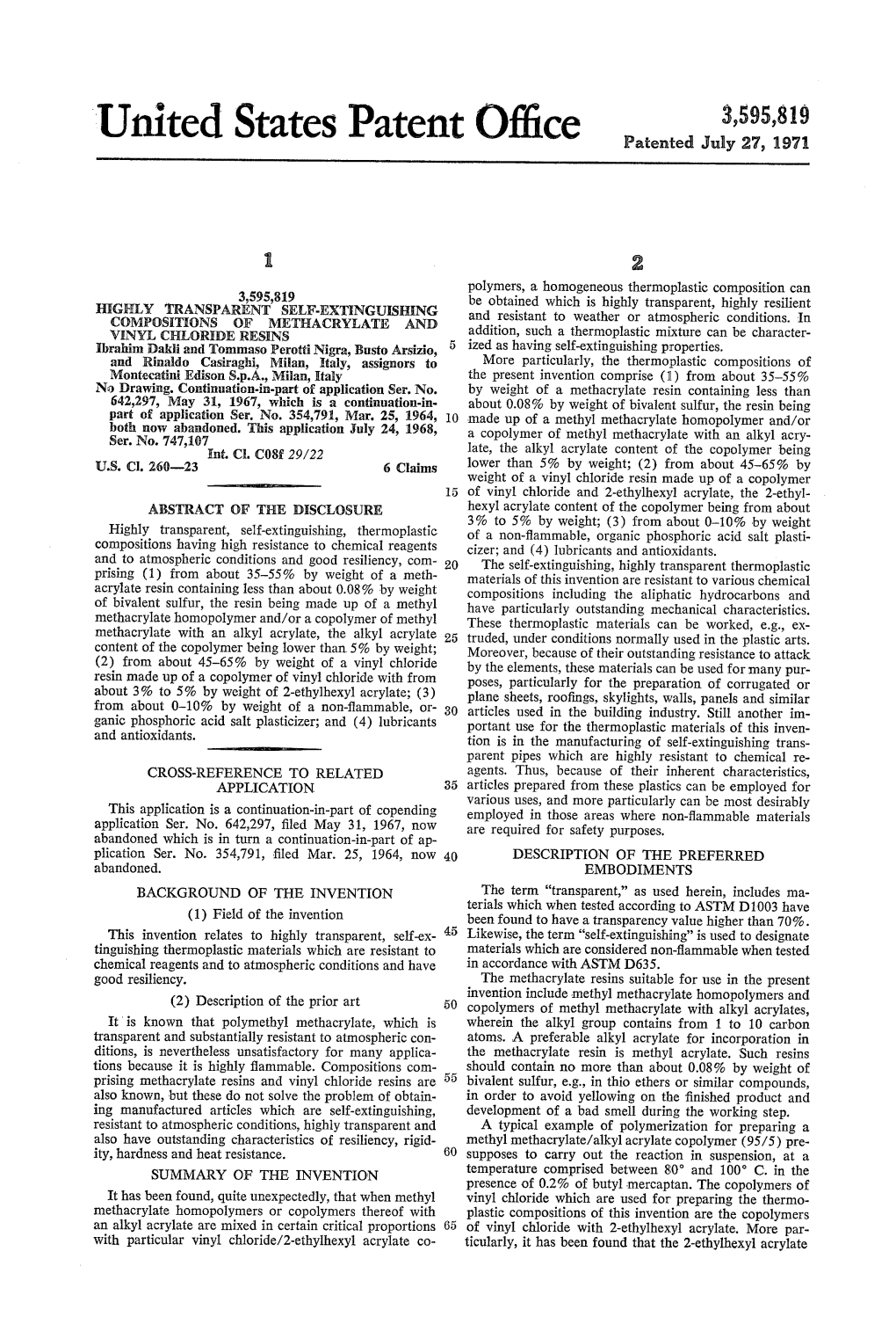 United States Patent Office Patented July 27, 1971