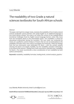 The Readability of Two Grade 4 Natural Sciences Textbooks for South African Schools