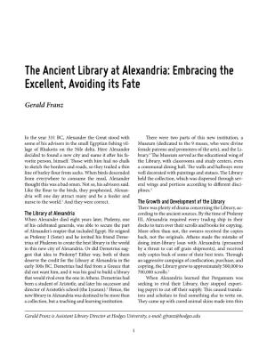 The Ancient Library at Alexandria: Embracing the Excellent, Avoiding Its Fate
