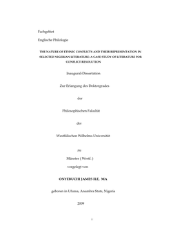 I Fachgebiet Englische Philologie Inaugural-Dissertation Zur Erlangung Des Doktorgrades Der Philosophischen Fakultät Der West