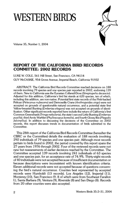 Report of the California Bird Records Committee: 2002 Records